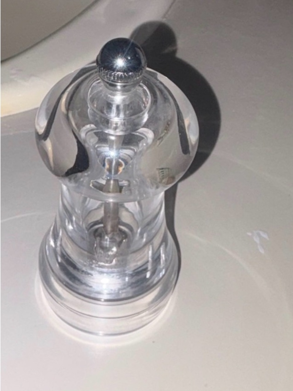Peugeot Clear Acrylic Pepper Mill with Polished Silver Top